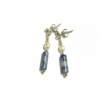 Blue Sodalite and Freshwater Pearl Earrings Blue Sodalite and Freshwater Pearl Earrings